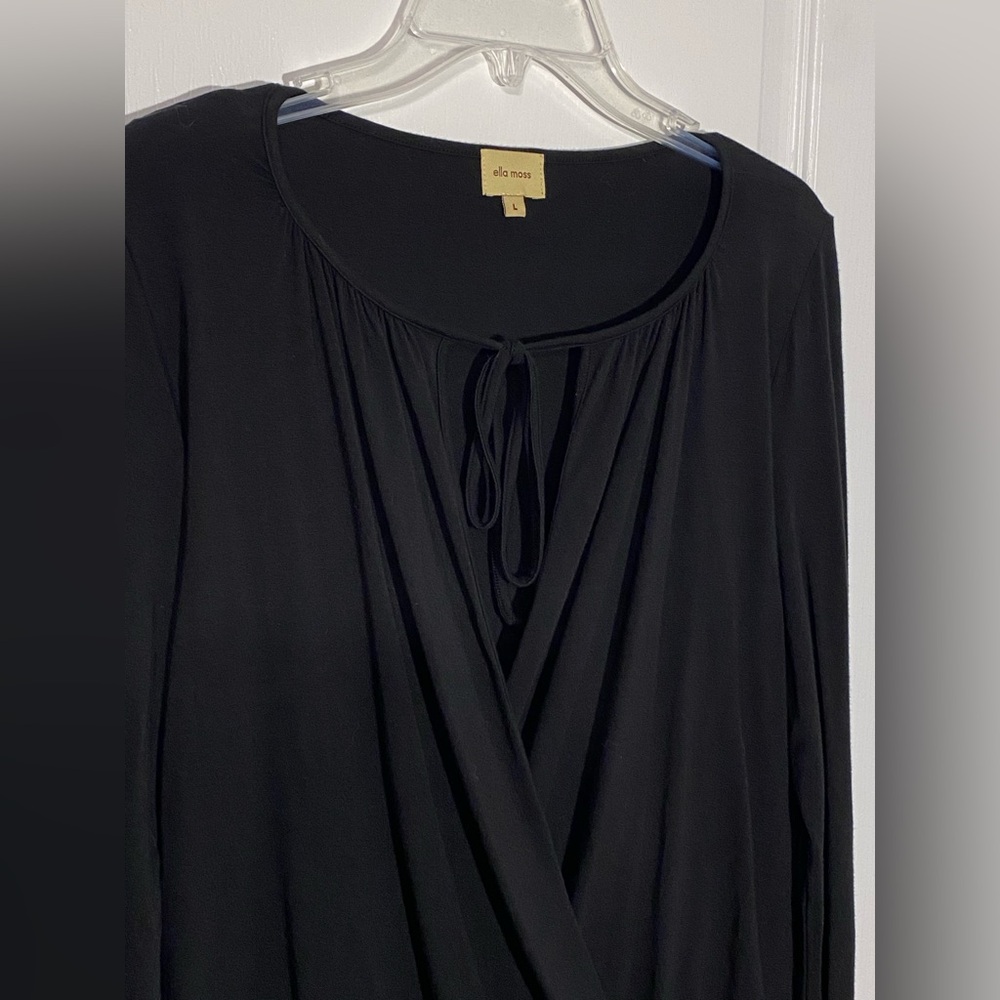 Y2K Anthro Ella Moss Blouson Sleeve Inbuilt Camisole Wrap Top USA MADE Black L - Picture 3 of 6